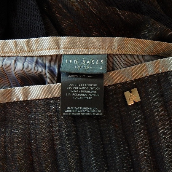 Ted Baker Black Dot Lace Bronze Metallic Pleated Evening Skirt TB Size 4 US 10 - Picture 3 of 3